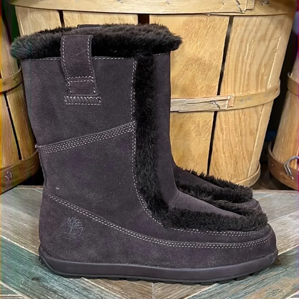 Timberland Mukluk Brown Suede Waterproof Faux Fur Pull On Boots Womens Size 7